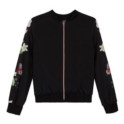 Girls' black floral embellished bomber jacket